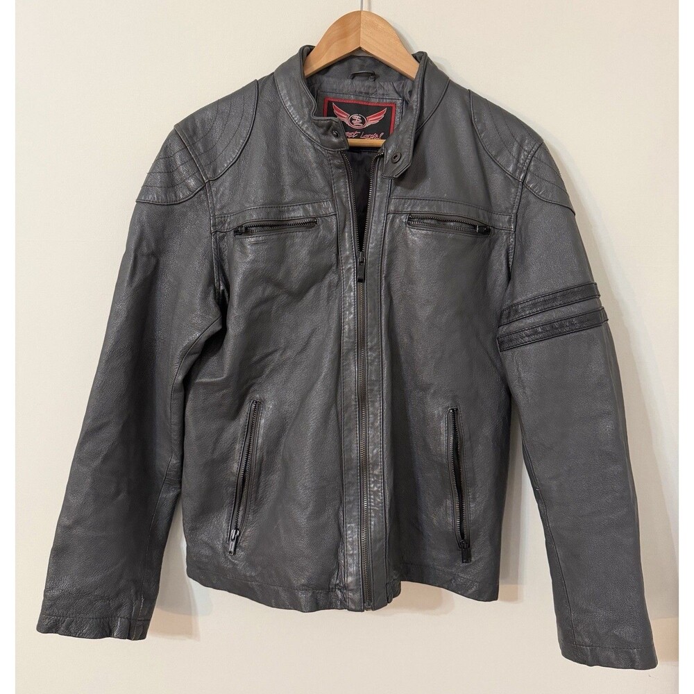 Street Legal Men’s Small Genuine Leather Jacket Grey Vintage Motorcycle Jacket